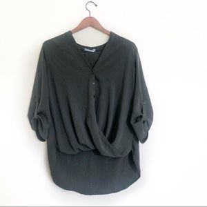 LUSH silky draped faux-wrap high low blouse